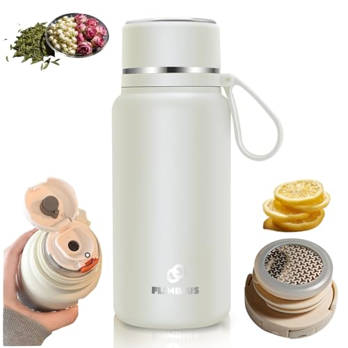 28 oz Insulated Water Bottle with Tea Strainer,Maintain Hot or Cold, Leak-Proof, Double Walled Vacuum 316 Stainless Steel Water Bottle for Sports, Travel, Outside, School, Buttercream - color: Creamy-white