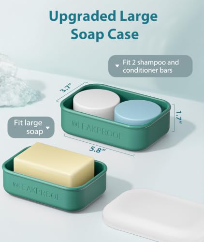 Quatish Large Leakproof Travel Soap Case, Solid Shampoo Bar Holder, Silicone Soap Box with Draining Layer, Enhanced Soap Container, Suitable for Camping, Gym, Bathroom, Outdoor Essentials, Bluegreen - color: Bluegreen, size: Large