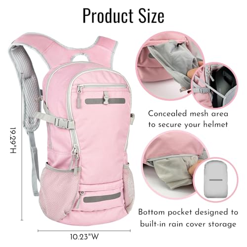 Zavothy 20L Multipurpose Hiking Backpack with 3L Water Bladder – Durable Hydration Backpack with Insulated Bladder Compartment, Hidden Helmet Holder & Rain Cover – for Hiking, Commuting, and Camping - color: Pink