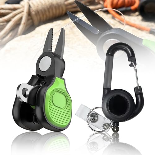 2 Pack Mini Fishing Scissors & Gentle-Return Keychain, Fish Line Cutters | Upgrade with Smooth Lock, Braided Fluorocarbon Line Cutter, Compact Stainless Steel Snips Clippers Rust-Resistant