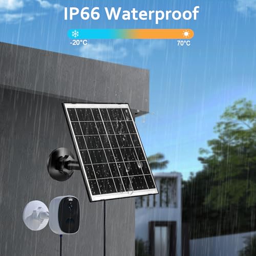 Zivif 10W Solar Charger for Battery-Powered Security Camera Outdoor | 5V Solar Panel with USB-C, Micro USB & DC 5.5×2.1mm Ports, IP66 Waterproof, 360° Adjustable Mount, 7.2ft Cable - color: 10W Black