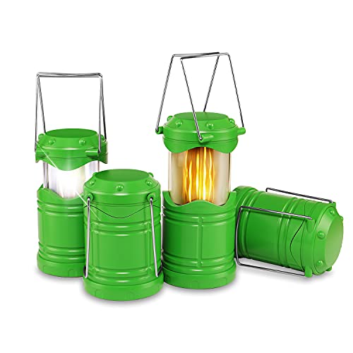 Lichamp 4 Pack LED Camping Lanterns Flame Lights, Green | Collapsible Flameless Candles Tea Lights Portable Battery Powered Camping Lights Emergency Supplies Kit, Dual Light Mode - color: Green