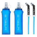 WRELS Soft Flasks Running Water Flask Folding Soft Water Bottles Small for Outdoor Sports Hiking Hydration Pack 5oz/8oz/17oz(BLUE,17oz*2+Straw*2) - color: Blue, style: 500ml/17oz with straw-2 Pack