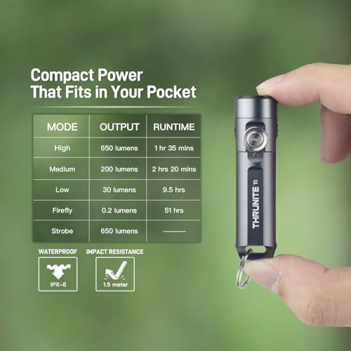 ThruNite Ti USB-C Rechargeable Keychain Flashlight, 650 Lumens(2PCS) | 5 Brightness Modes, IPX-6 Waterproof, 6061-T6 Aluminum, 26.5g Pocket Mini Light for EDC Camping & Everyday Carry - color: Grey (2PCS)
