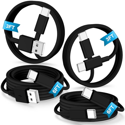 4 Pack 3/3/6/6FT 60W USB C to USB C Cable & USBA to USBC Fast Charging Cord | Car Carplay USB C Charge Cable for iPhone 17 16 15 Pro Max, Type C Cable for Samsung S26/S25, MacBook Pro/Air, iPad - Black - color: Black, size: 3ft+3ft+6ft+6ft