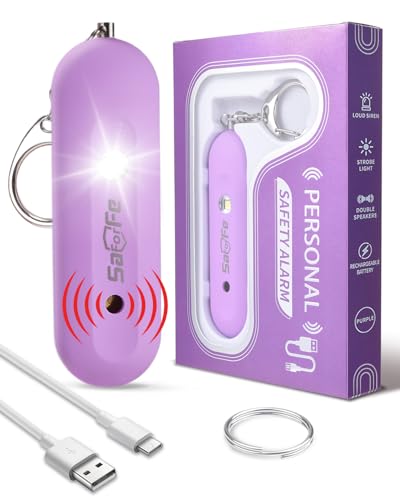 Personal Safety Alarm for Women - Waterproof Rechargeable Security Alarm - 140dB Extra Loud Siren with SOS Strobe Light - Self Defense Keychain for Women Girls Teens Seniors - color: Purple