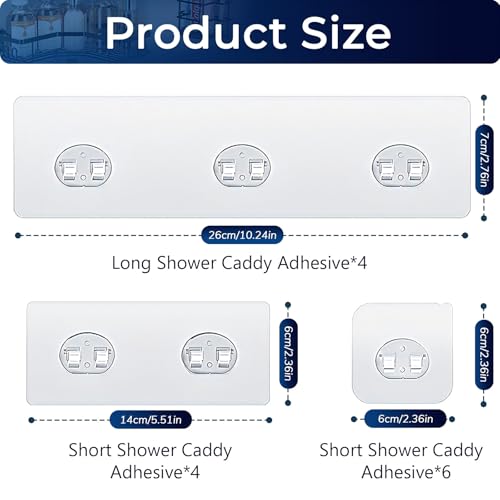14 Pack Shower Caddy Adhesive Replacement, Strong Adhesive Hooks, Waterproof Shower Adhesive Strips, No Drilling, for Bathroom Storage Shelves - color: Transparent-14Pack