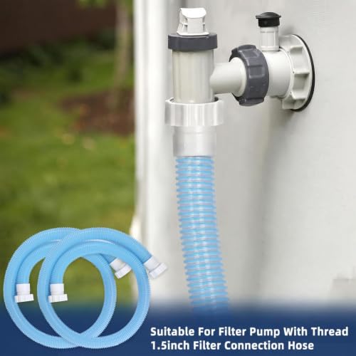 2 Pack 1 1/2 Pool Hose for Above Ground Pool 6ft Pump Replacement Hoses 1.5" EVA Heavy Duty Swimming Pools Hose for Above Ground, Filter Pumps, Saltwater Systems and Sand Filters (Transparent Blue) - color: Transparent Blue