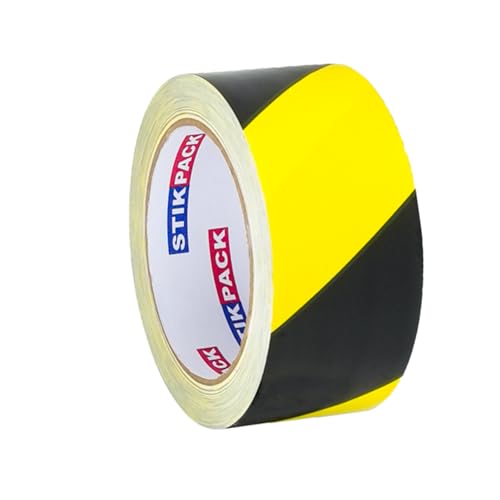 1 Pack Industrial Safety Floor Marking Tape, Black and Yellow Stripes, 2 Inches x 108 Feet, Safety Caution Tape, No Residue, Strong Adhesive, for Outdoor Construction Warning, Danger Zone