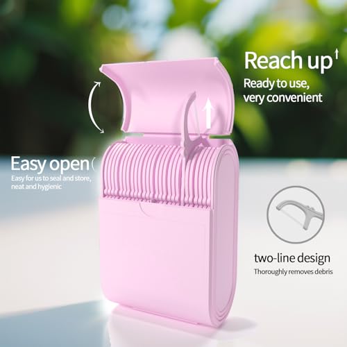 Portable Dental Floss Case 2 Box with 52 Count Floss Picks, Twin Line Design，Pink，Mint Flavor - Travel-Friendly Tooth Care Tool with Flossers Toothpick Holder - Oral Hygiene Essential. - color: Pink