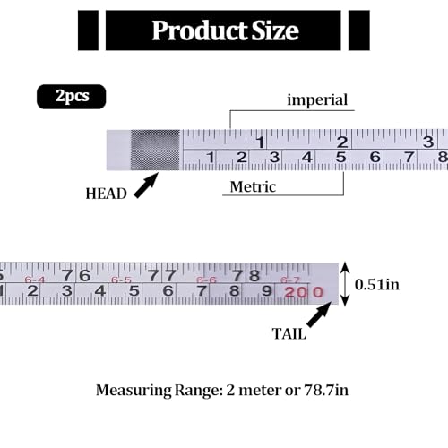 2 Pcs Self-Adhesive Measuring Tape,Imperial & Metric Tape Measure Sticker Ruler,Measure Workbench Ruler for Woodworking,Saw,Drafting Table, 78Inch,White