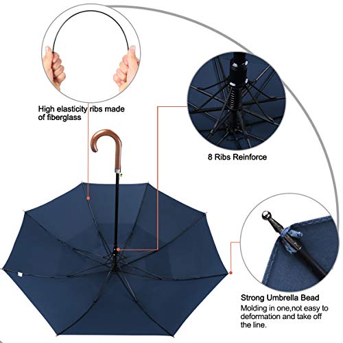 G4Free 52/62inch Golf Umbrella Windproof Large Stick Umbrella Wooden Handle - color: Blue, size: 62 inch
