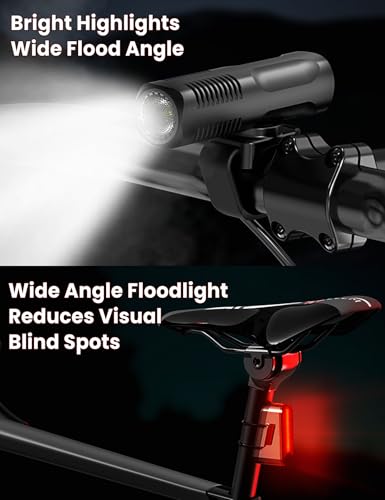 902LM Bike Lights Front and Back, USB-C Rechargeable Bicycle Light Set | 8+5 Modes for Night Riding, 97 m Beam, Water-Resistant Aluminum Headlight, Quick Mount for Road Mountain Commuter E-bikes