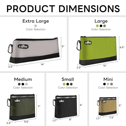 LETINE Tool Pouches Zipper Bag, Water Resistant 1680D Oxford Pouch Bags with Carabiners, Extra Wide Flat Bottom Stand-Up Tool Storage and Organizers, Multi-Size 5-Pack - size: 5 Pack Multi Size