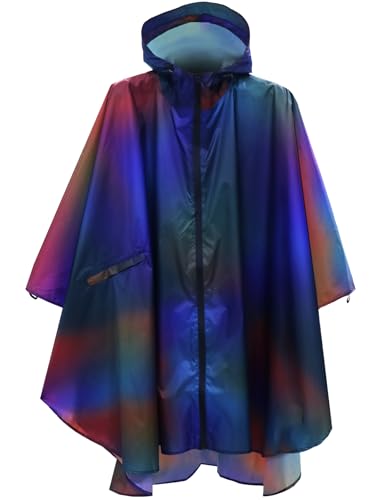ANYOO Waterproof Rain Poncho Lightweight Reusable Hiking Hooded Coat Jacket for Outdoor Activities - color: Gradient Purple-blue