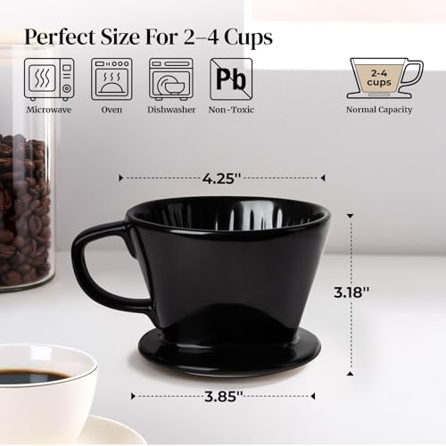 DOWAN Pour Over Coffee Maker, Non-Electric Pour Over Coffee Dripper, Manual Brew Maker, Single Cups Porcelain Slow Brewing Accessories for Gifts, Black - color: Black