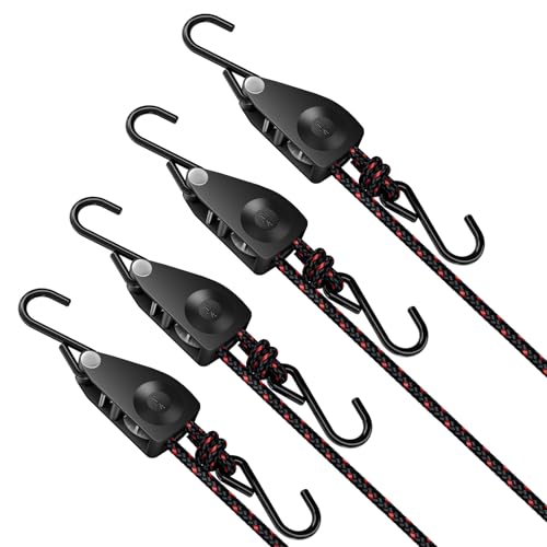 1/4" Ratchet Tie Down Straps, 4-Pack 12ft Adjustable Rope Hanger - size: 4-Pack,1/4''