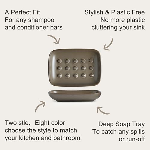 Miamolo Soap Dish for Shower, Bar Soap Holder, Raised Design No Mushy Soap | Space-Saving Soap Saver | Ceramic, Non-Slip, Dishwasher Safe | Fits Shower, Tub, Kitchen Sink | Farmhouse Rustic Decor, Brown - color: Brown, size: Floating Point Design