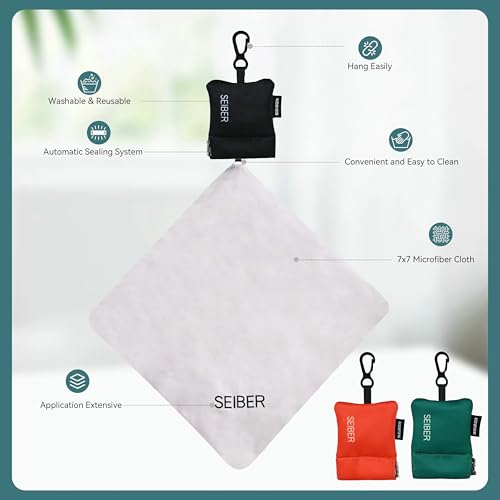 SEIBER Microfiber Eyeglass Cleaning Cloths with Pouch,3P, BK OR GRN | For Glasses, Camera Lenses, Laptop Screens, Self-Closing Bottom,Ultra-Soft, Scratch-Free - color: BLACK,ORANGE,DARK GREEN