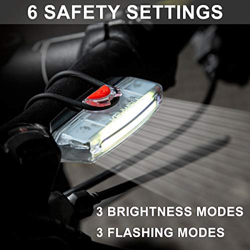 Bike Front Light USB Rechargeable-Super Bright LED Bicycle Headlight with Low Battery Indicator and Modes Memory Functions-Powerful Lumens for Cycling Safety Flashlight (White)