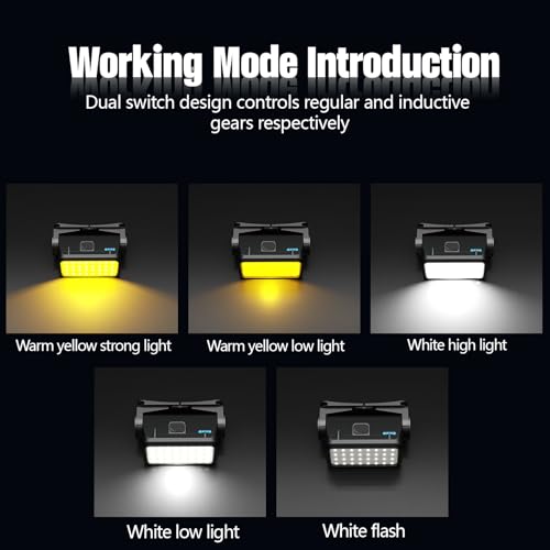 Rechargeable LED Headlamp,Hard Hat Headlight,3000 Lumen Ultra-Light Bright Waterproof Head Lamp Lightweight White/Yellow Flashlight for Camping,Hiking,Running,Repairing,Fishing,Camping Gear