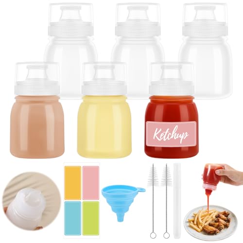6 Pack Condiment Squeeze Bottles, Portable Sauce Bottles | Sauce Bottles 6oz Portable Containers with Squeeze Design for Ketchup, Dressing, Oil, Lunchbox, Picnic, Travel Use