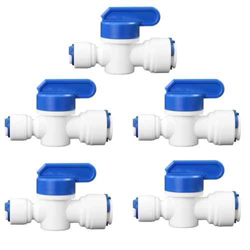 1/4" to 3/8" Push-Fit Stop Valve, 5 Pcs | Plastic push-to-connect fitting for RO water filtration, water purifier & refrigerator. - style: 1/4" to 3/8" Push-to-Connect Ball Valve