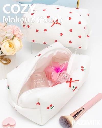 PAZIMIIK Cozy Makeup Bag for Women,Zipper Cosmetic Pouch,Gauze Cherry - color: Gauze Cherry