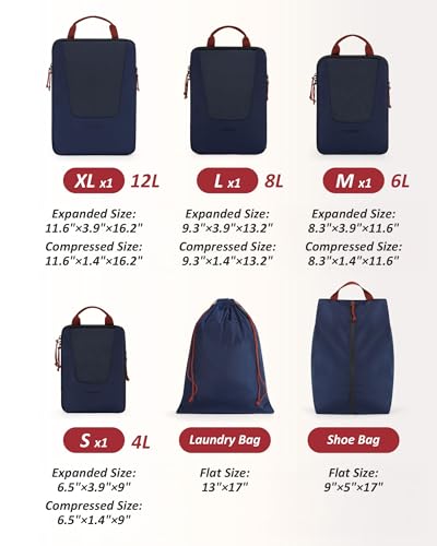 Bagsmart Compression Packing Cubes, Travel Bag Cruise Ship Essentials - color: Dark Blue, size: 6 Set