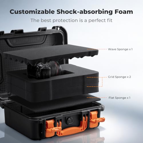 K&F CONCEPT Waterproof Hard Case, IP67 Protective Case with Pre-Scored Foam - color: Black and Orange