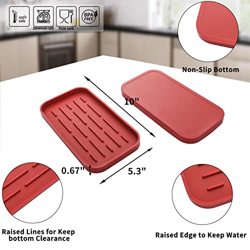 MicoYang Silicone Kitchen Sink Organizer Tray for Multiple Usage,Eco-Friendly Sponges Holder for Kitchen Bathroom Counter or Sink,Dish Soap Dispenser,Scrubber,Bottle,Cup (Red, 10"×5.3") - color: Red, size: 10" x 5.3" x 0.7"