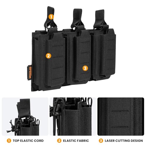 EXCELLENT ELITE SPANKER Tactical Open-Top Single/Double/Triple Molle Mag Pouch for Pistol Mag Pouch Tactical Bag Accessories Holder - color: Triple-Black