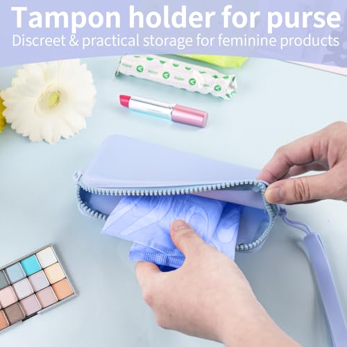 Silicone Period Bags, Set of 2 Blue Tampon Holder for Purse - color: Navy Blue+Light Blue