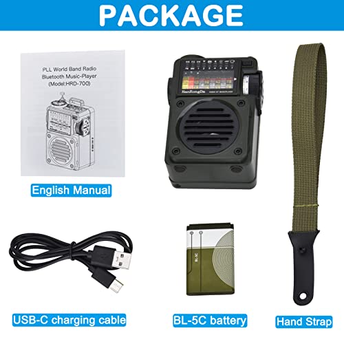 Shortwave Radio, HanRongDa Bluetooth Speaker Support MicroSD, FM MW WB SW Receiver with NOAA Alerts and Sleep Timer, Rechargeable Retro Analog Radios with Backlit and ATS Preset for Camping HRD700 - color: Green