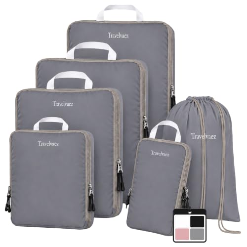 6 Set Large Compression Packing Cubes for travel. - color: Grey