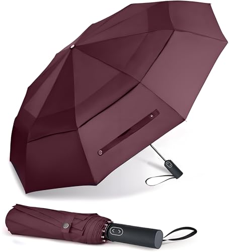 MRTLLOA Compact Golf Umbrella, 10 Ribs Vented Windproof Travel | 49/54/62 Inch Large Oversize, Double Canopy, Quick-Dry Fabric, Lightweight, Umbrellas for Rain - color: Burgundy, size: 54 Inch