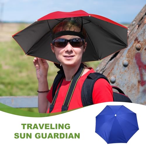 Umbrella Hat, Fishing Hat Hands Free Waterproof Adjustable Sun | Rain Cap Elastic Band Fit Camping - color: Sapphire Blue