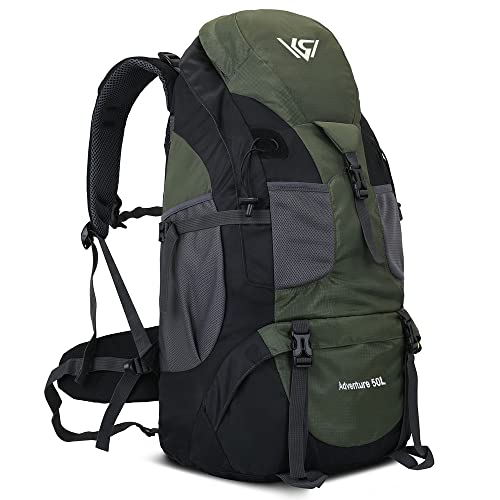 50L Hiking Backpack, Waterproof Lightweight Daypack for Outdoor Camping Travel - color: Army Green