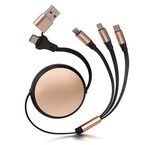 120W Fast Multi Charging Cable, 6 in 1 Retractable Charger (Ebony Golden) | 5A Fast Charging | 6 in 1 Retractable | L Port USB C Micro | Durable Braided | Adjustable 10.2 to 44.1 in | Data sync USB C - color: Ebony Golden