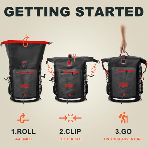 OSAH DRYPAK Waterproof Backpack Dry Bag 25L/35L/55L/85L – Heavy Duty Roll-Top Hiking Backpack Sack Keeps Gear Dry for Travel, Kayaking, Boating, Camping, Rafting and Fishing - color: Black Red, size: 25L