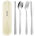 iNKULEER Travel cutlery set, 18/8 stainless steel cutlery, Reusable utensils set with case, Portable Silverware Lunch Box for Camping and Office-Stainless steel - color: White