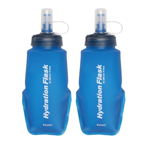 Running Water Bottle Handheld Plastic Flask Hydration Vest Packs Waist Belt Replacement for Runners Marathon Cycling Hiking - color: 03 Soft Flasks - Blue - 250ml/8.45oz - 2 Packs