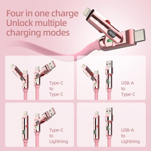 MFish USB C to USB C Cable, 240W 4 in 1 Charging Cable, Pink, 6.6FT | Carrying Case, USB-A & USB-C to USB-C/Lightning, For iPhone 17/16/15/14, MacBook, iPad, Laptop, Samsung S25/S24 - color: Pink, size: 6.6FT(Upgraded)