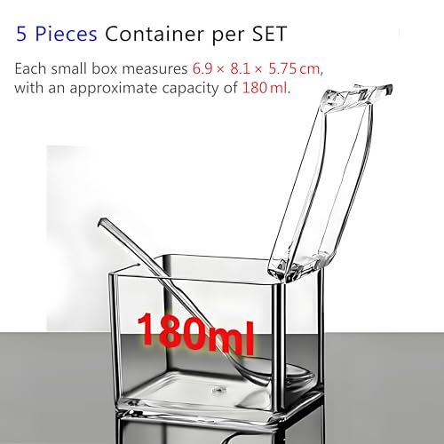 V·RESOURCING Clear Seasoning Box, 5 Pieces Clear Seasoning Storage Container for Spice Salt Sugar Cruet,Condiment Jars with Spoons - color: White & 5 Boxes, size: 5 Boxes