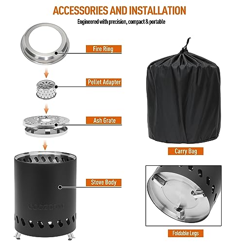 Portable Table Top Fire Pit with Stand, 5.5" Stainless Steel Mini Outdoor Low Smoke Burning Tabletop Firepit Fueled by Pellets or Wood, for Outside Camping Black - color: Black, size: 5.5 Inch