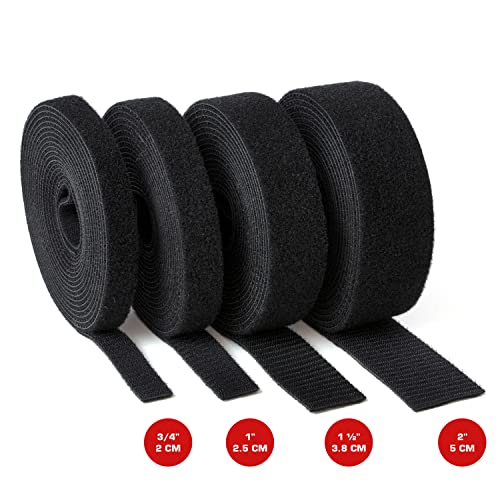 ENVISIONED 1" x 16' Reusable Hook & Loop Strong Grip Roll - Black (1" Wide, 16 Feet Long) Cut to Size, Multi-Purpose Fastener, Plant Ties, Garden Support, Gear Organizer, Securing Bundles, etc. - size: 1" x 16''