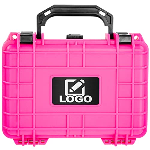 Eylar Protective Gear and Camera Hard Case with Custom Logo Engraved Plate, Water & Shock Proof w/Foam TSA Approved 8.12" x 6.56" x 3.56" (Pink) - color: Pink