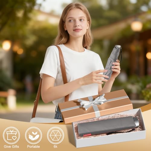 Lejorain Travel Umbrella Compact Flat Small Folding Windproof Lightweight for Women Men - color: 13.Gray