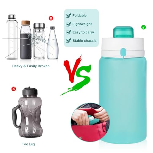 PLTCAT Collapsible Water Bottles, 19oz Foldable Silicone Travel Bottles | BPA-Free Silicone, Leak-Proof Lids, Dishwasher Safe, Carabiner Clips, Compact Roll-Up Design - color: Green