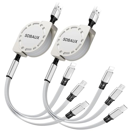 SDBAUX Multi Charging Cable,USB A to 3 in 1 Retractable Mini/Type-C/Micro Port Fast Charger Cord for iPhone 17 16 15 14 13 12 Pro Max,Galaxy S23/S22/S20,Cell Phones Tablets Universal Use (White) - color: White